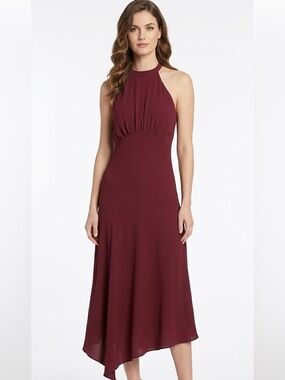 Donna Morgan Catalina Crepe Halter Maxi Dress Asymmetrical Hem Size 8